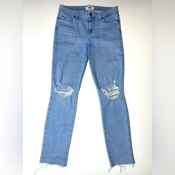 Paige Women's Skyline Ankle Peg Light Blue Distressed Jeans Size- 29 - Picture 1 of 11